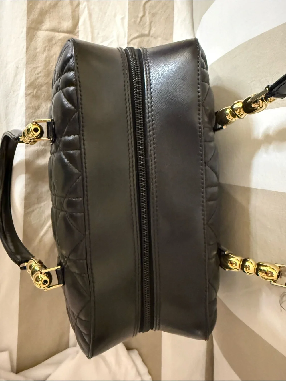 Christian Dior Black Quilted Satchel with Gold Hardware